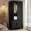 4-Door Wooden Armoire, 72 Tall Wardrobe Closet with Hanging Rod & Adjustable Shelves, Freestanding Clothing Storage Cabinet for Bedroom