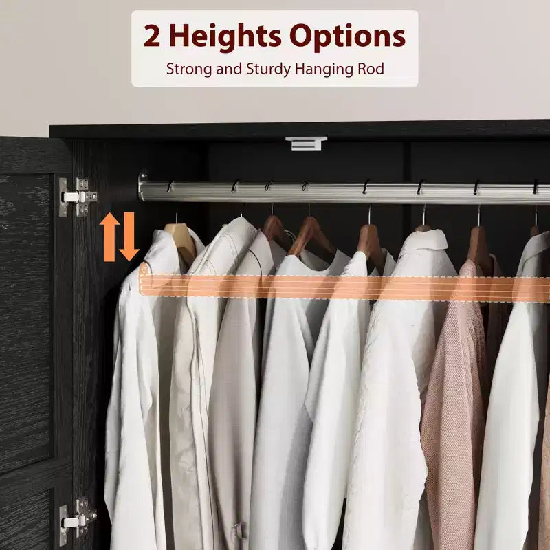 4-Door Wooden Armoire, 72 Tall Wardrobe Closet with Hanging Rod & Adjustable Shelves, Freestanding Clothing Storage Cabinet for Bedroom
