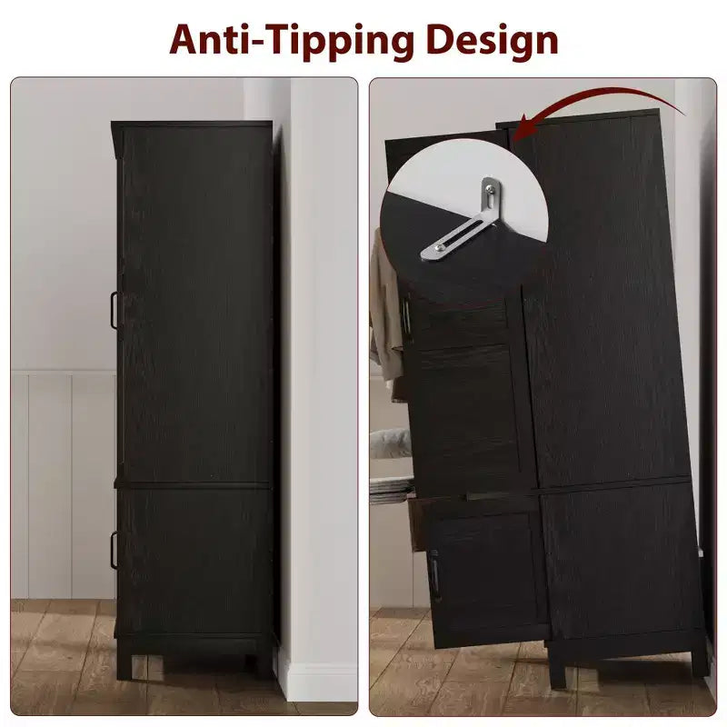 4-Door Wooden Armoire, 72 Tall Wardrobe Closet with Hanging Rod & Adjustable Shelves, Freestanding Clothing Storage Cabinet for Bedroom