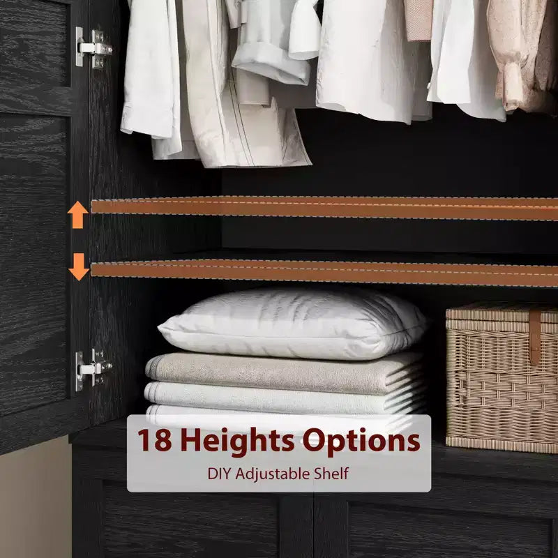 4-Door Wooden Armoire, 72 Tall Wardrobe Closet with Hanging Rod & Adjustable Shelves, Freestanding Clothing Storage Cabinet for Bedroom