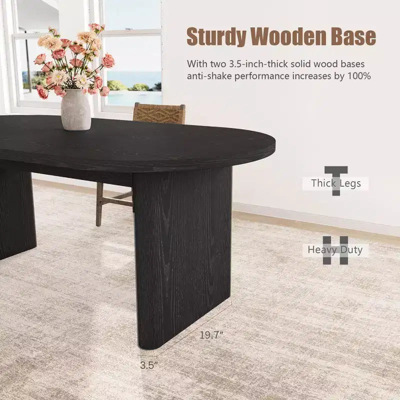 63 Inch Oval Dining Table with 2Upholstered Dining Chairs, Kitchen Table with Thick Sturdy Wooden Base, High Back Wood Dining Chair for Kitchen