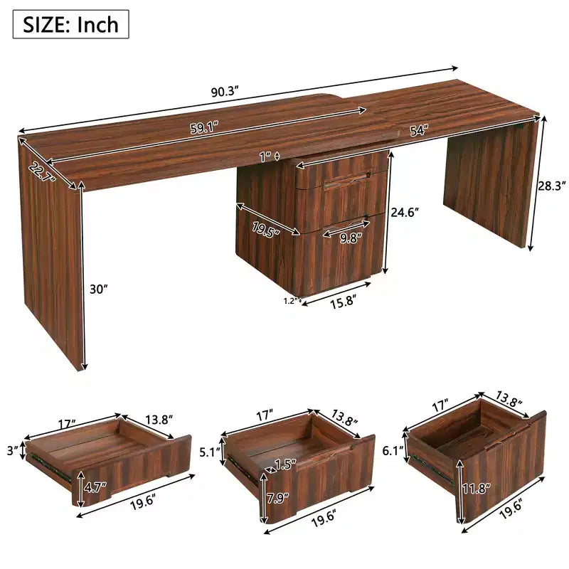 360 Rotating L-Shaped Executive Desk with 3 Drawers