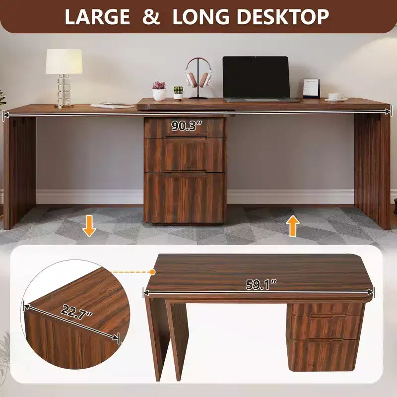 360 Rotating L-Shaped Executive Desk with 3 Drawers