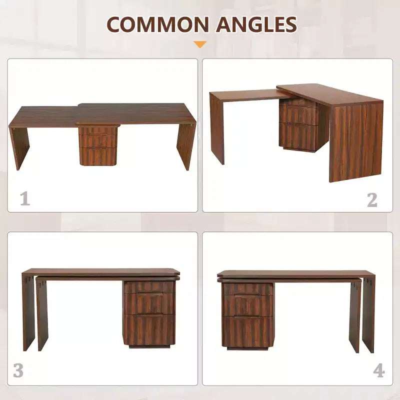 360 Rotating L-Shaped Executive Desk with 3 Drawers