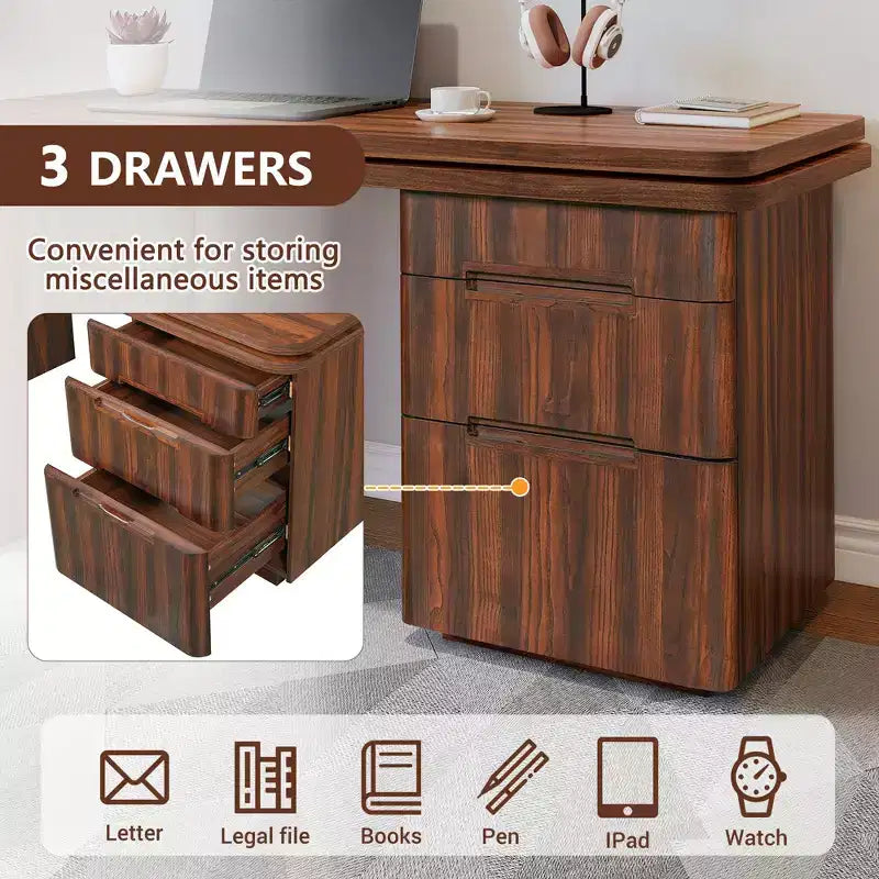 360 Rotating L-Shaped Executive Desk with 3 Drawers
