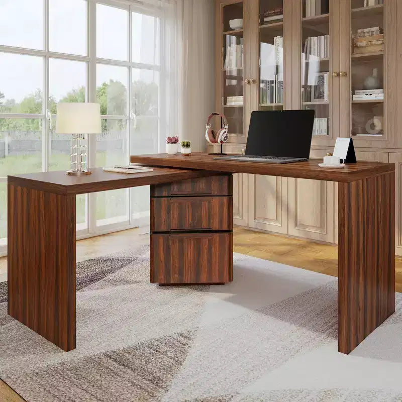 360 Rotating L-Shaped Executive Desk with 3 Drawers