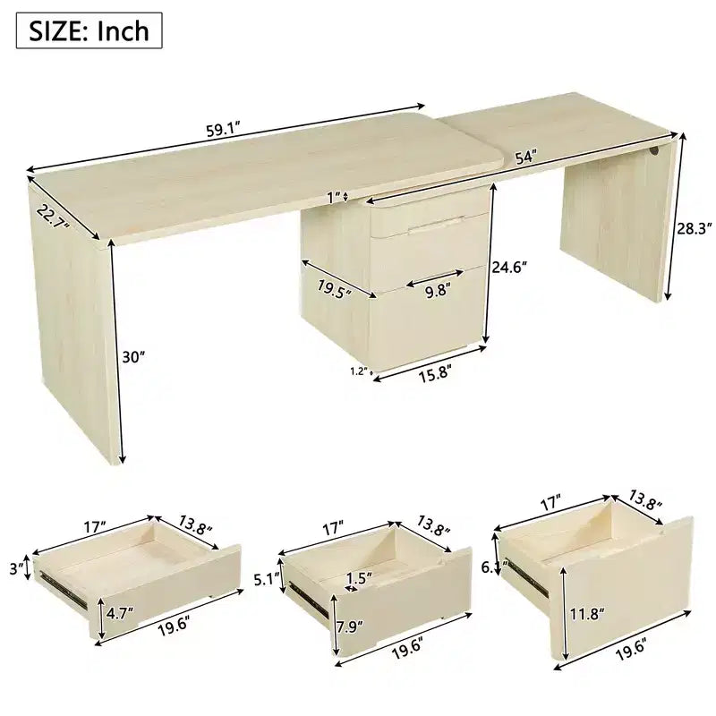 360 Rotating L-Shaped Executive Desk with 3 Drawers