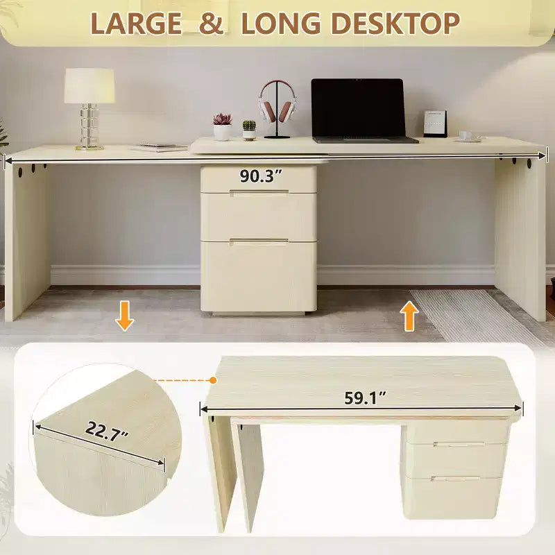 360 Rotating L-Shaped Executive Desk with 3 Drawers