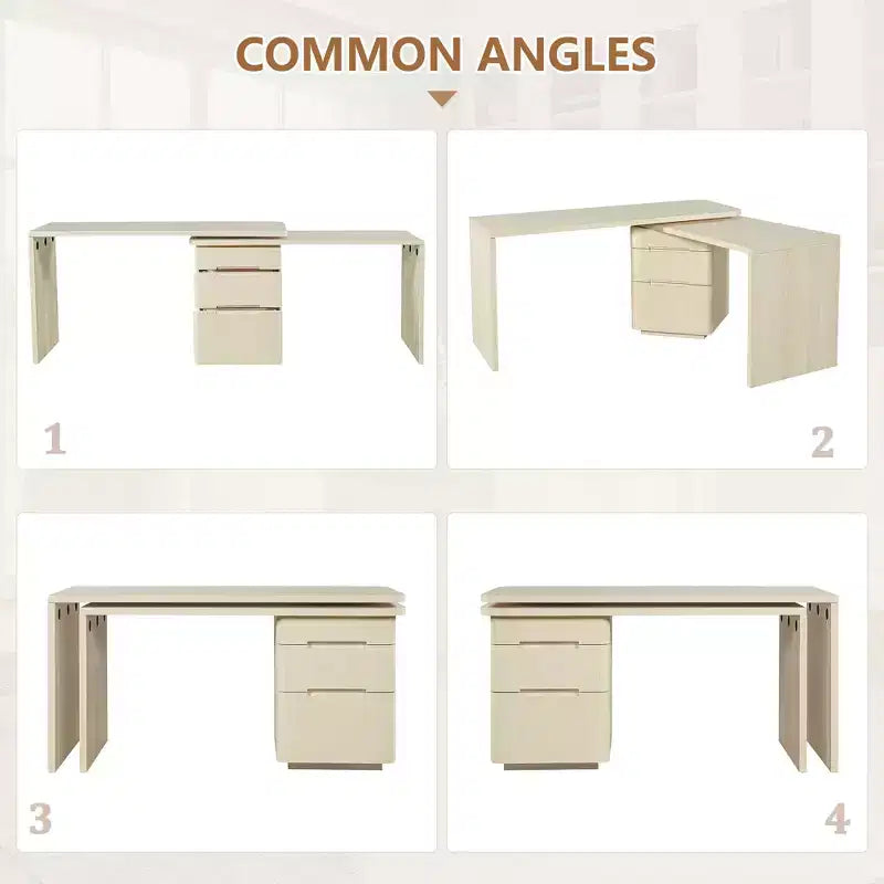 360 Rotating L-Shaped Executive Desk with 3 Drawers