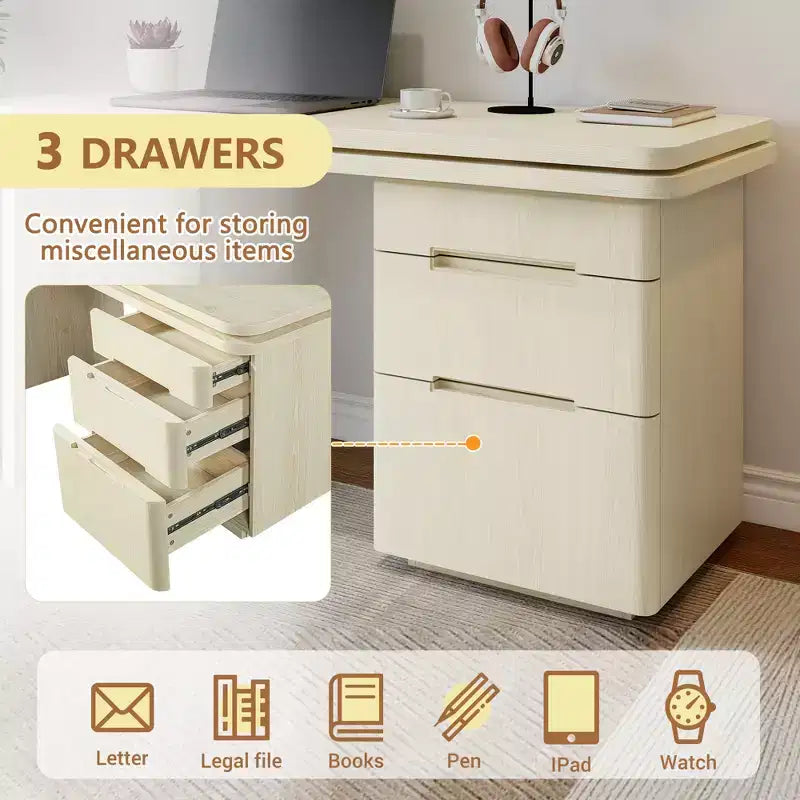 360 Rotating L-Shaped Executive Desk with 3 Drawers