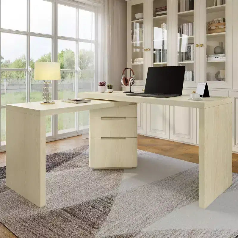 360 Rotating L-Shaped Executive Desk with 3 Drawers
