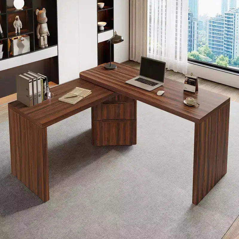 360 Rotating L-Shaped Executive Desk with 3 Drawers