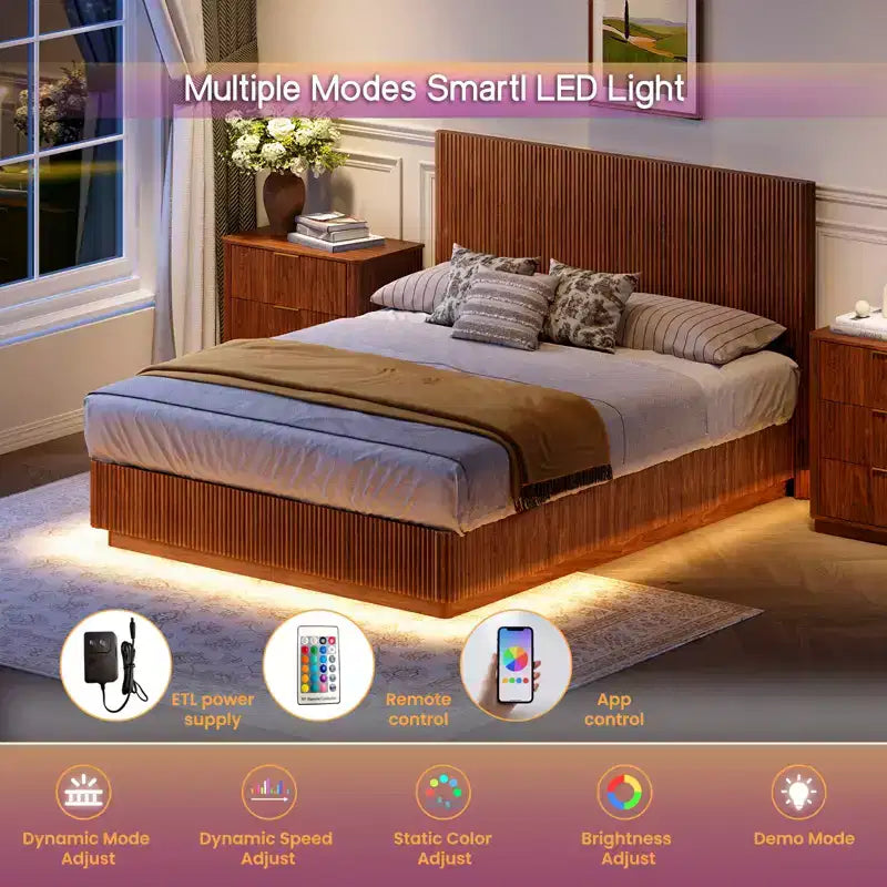 LED Floating Bed Frame with Heavy-Duty Metal Support