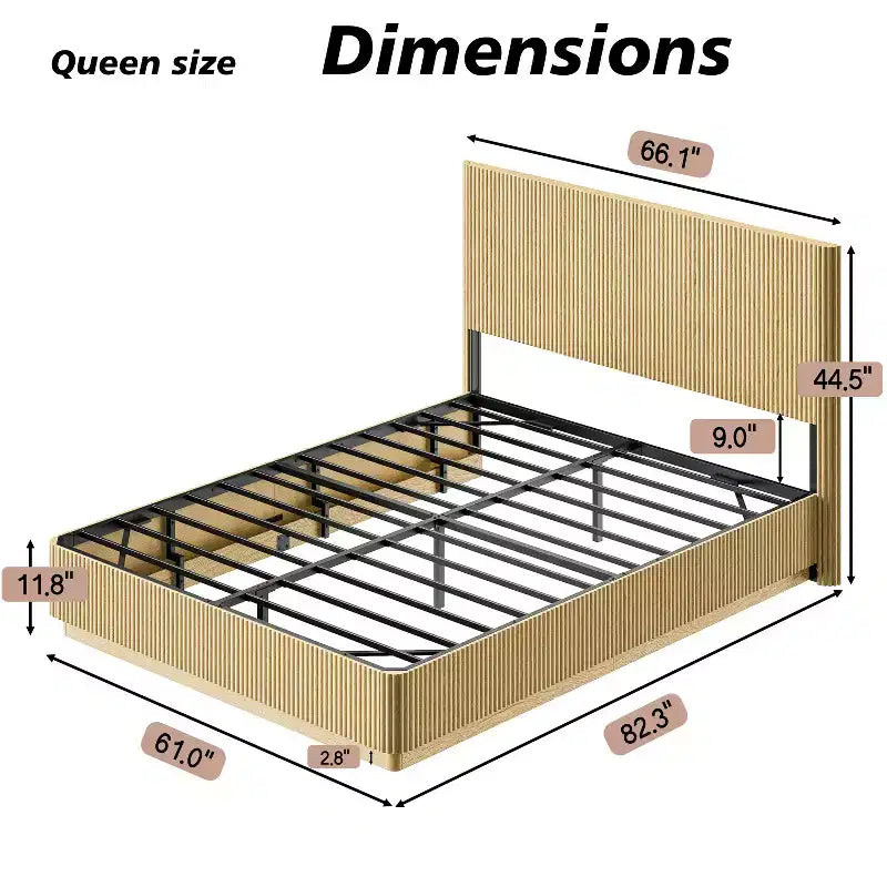 LED Floating Bed Frame with Heavy-Duty Metal Support