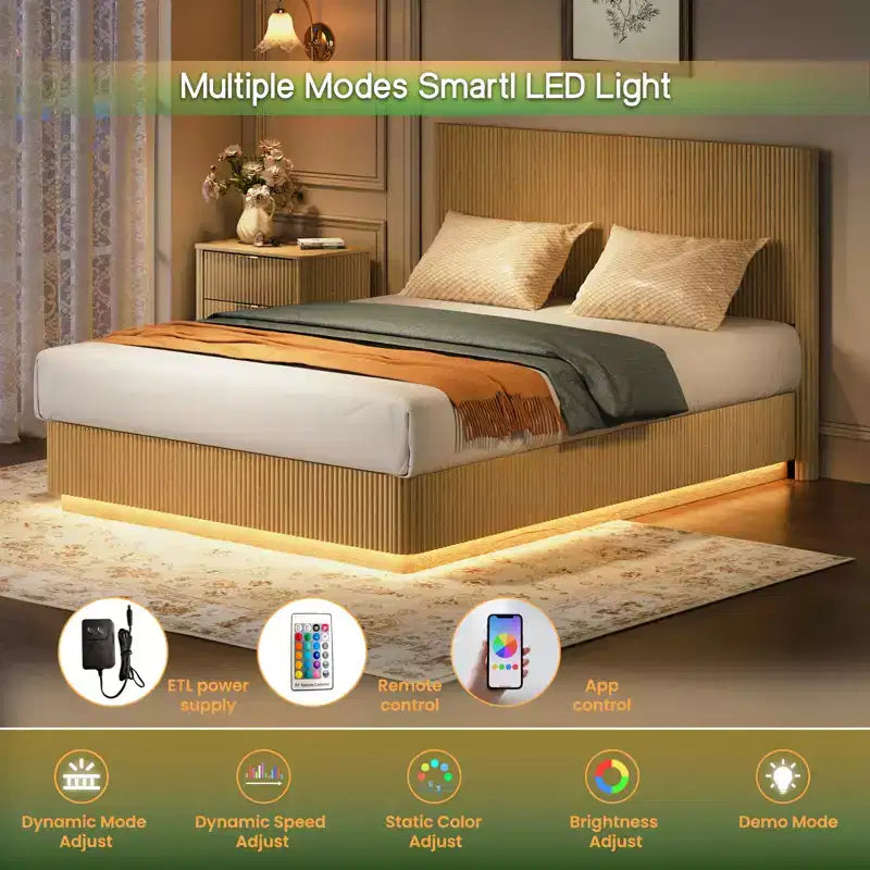 LED Floating Bed Frame with Heavy-Duty Metal Support
