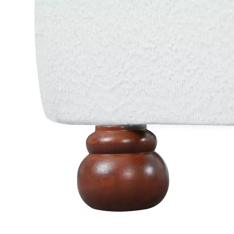 Queen/King Size Platform Bed with Gourd-Shaped Rubberwood Legs, Cream Boucle Upholstered Bed Frame, No Box Spring Needed