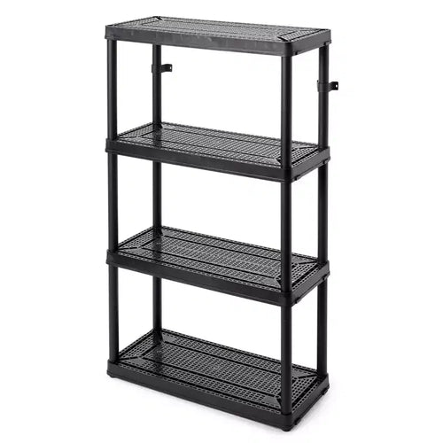 Gracious Living 4 Shelf Fixed Height Ventilated Medium Duty Storage Unit 14 x 32 x 54.5 Organizer System for Home, Garage, Basement, & Laundry, Black