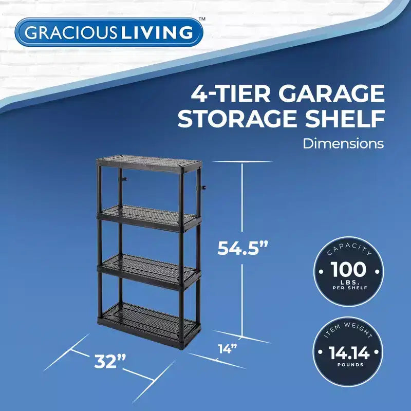 4 Shelf Fixed Height Ventilated Medium Duty Storage Unit 14 x 32 x 54.5 Organizer System for Home, Garage, Basement, & Laundry, Black