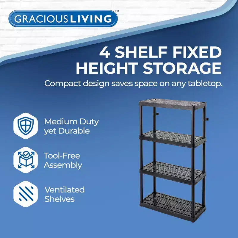 4 Shelf Fixed Height Ventilated Medium Duty Storage Unit 14 x 32 x 54.5 Organizer System for Home, Garage, Basement, & Laundry, Black