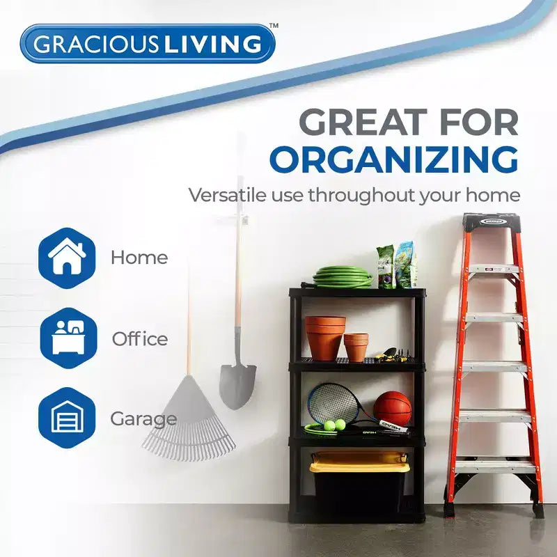 4 Shelf Fixed Height Ventilated Medium Duty Storage Unit 14 x 32 x 54.5 Organizer System for Home, Garage, Basement, & Laundry, Black