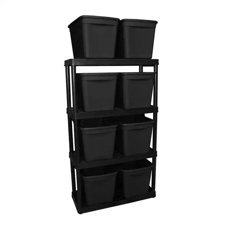 4 Shelf Fixed Height Ventilated Medium Duty Storage Unit 14 x 32 x 54.5 Organizer System for Home, Garage, Basement, & Laundry, Black