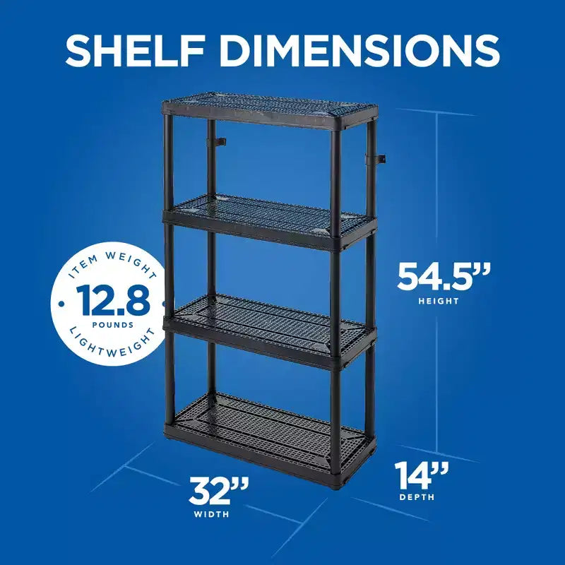 4 Shelf Fixed Height Ventilated Medium Duty Storage Unit 14 x 32 x 54.5 Organizer System for Home, Garage, Basement, & Laundry, Black