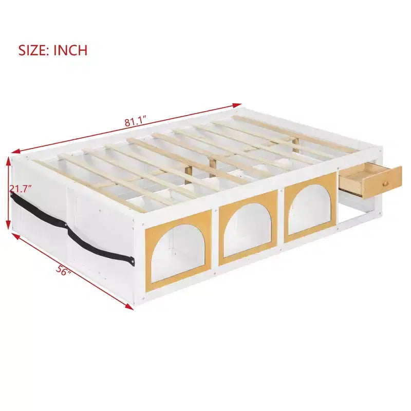 Miller Wooden Platform Bed with Bookshelf, Display Cabinet, LED Light and Drawer