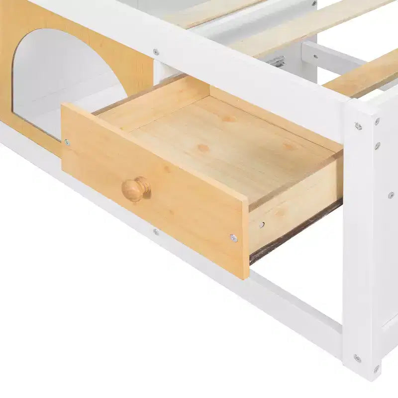 Miller Wooden Platform Bed with Bookshelf, Display Cabinet, LED Light and Drawer