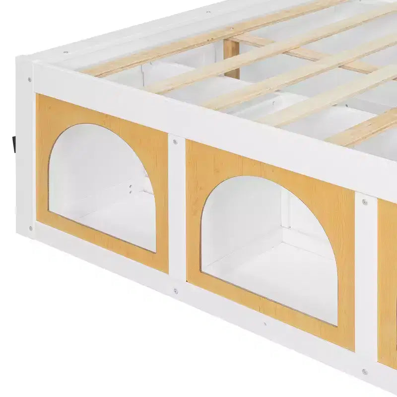Miller Wooden Platform Bed with Bookshelf, Display Cabinet, LED Light and Drawer
