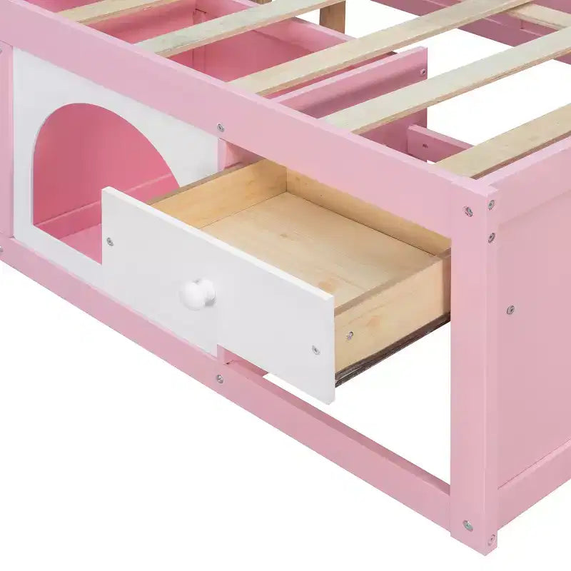 Miller Wooden Platform Bed with Bookshelf, Display Cabinet, LED Light and Drawer