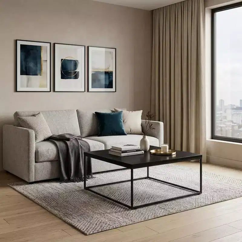 35" Black Wood And Metal Square Frame Coffee Table