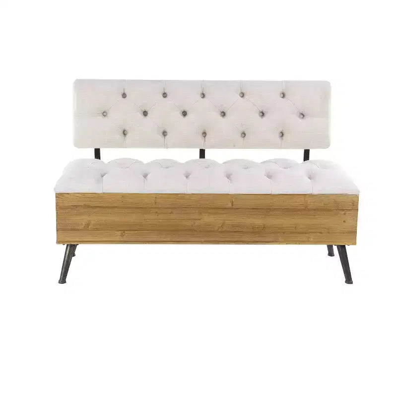 Industrial Wood Rectangular Upholstered Storage Bench White - Entryway, Dining Seating