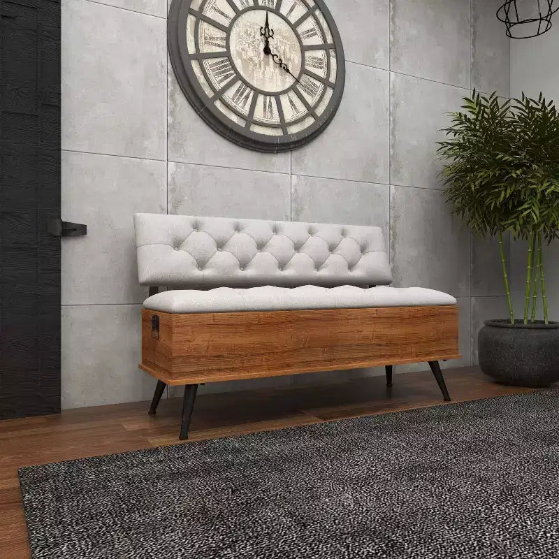 Industrial Wood Rectangular Upholstered Storage Bench White - Entryway, Dining Seating