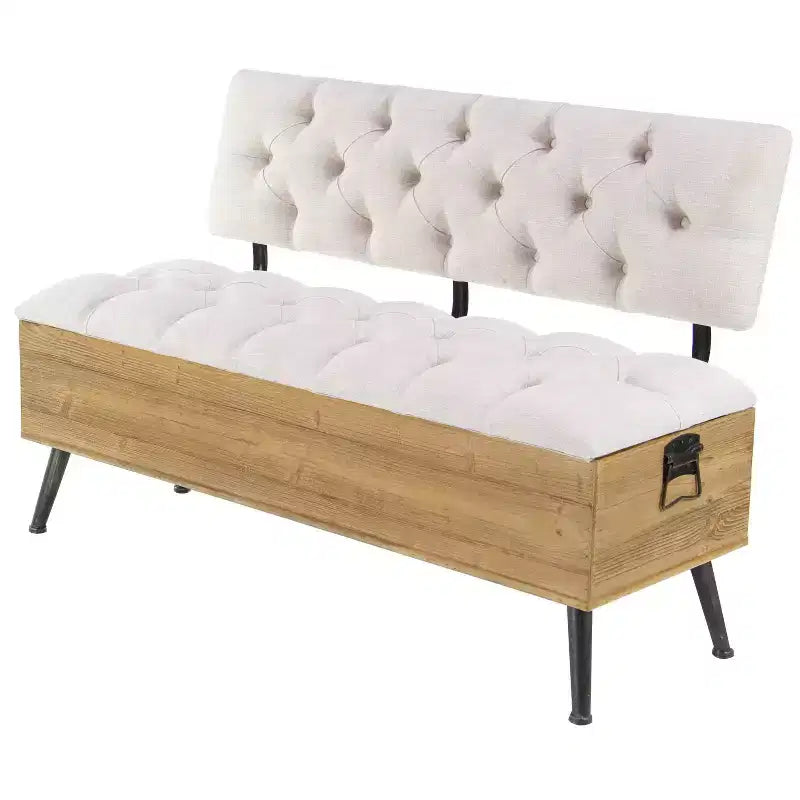Industrial Wood Rectangular Upholstered Storage Bench White - Entryway, Dining Seating