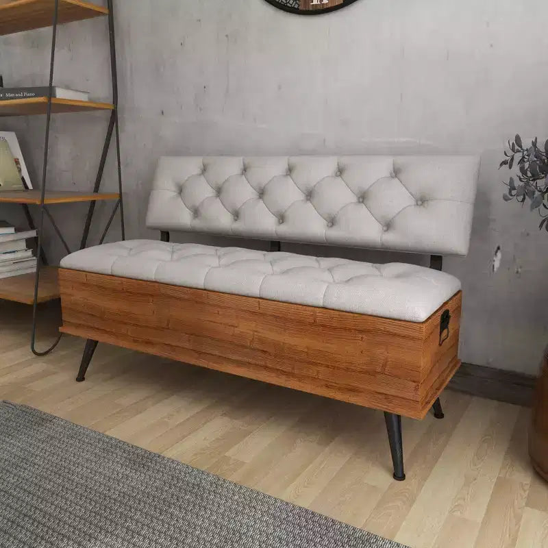 Industrial Wood Rectangular Upholstered Storage Bench White - Entryway, Dining Seating