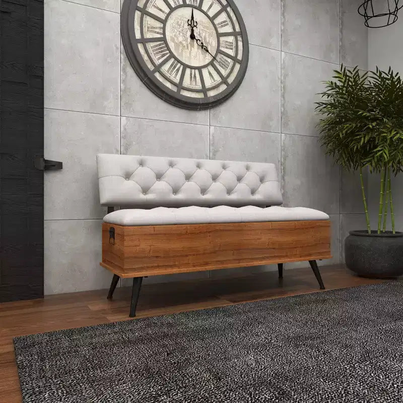 Industrial Wood Rectangular Upholstered Storage Bench White - Entryway, Dining Seating