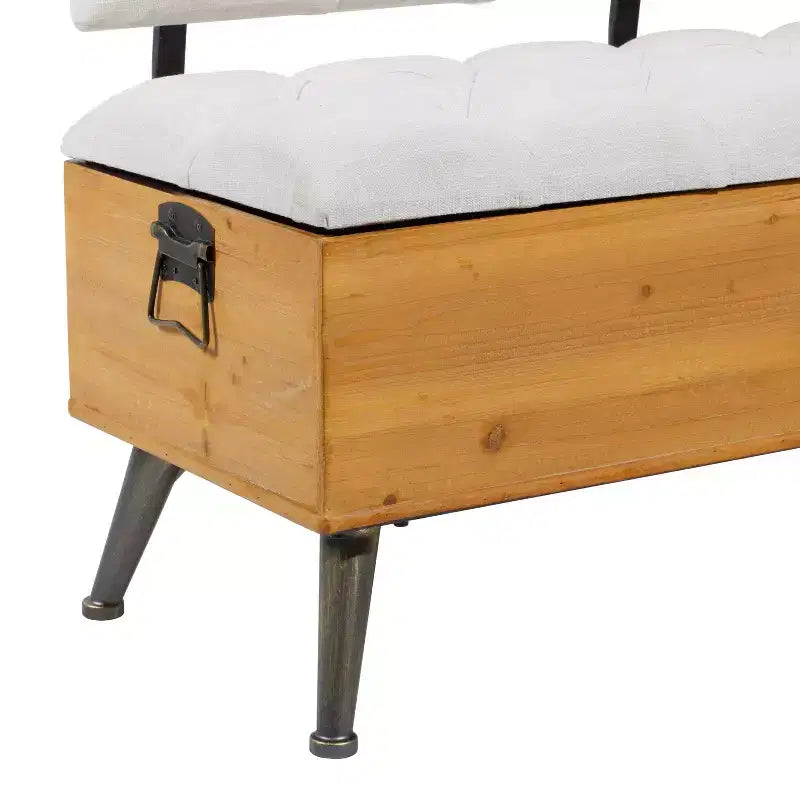 Industrial Wood Rectangular Upholstered Storage Bench White - Entryway, Dining Seating