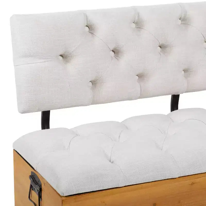Industrial Wood Rectangular Upholstered Storage Bench White - Entryway, Dining Seating