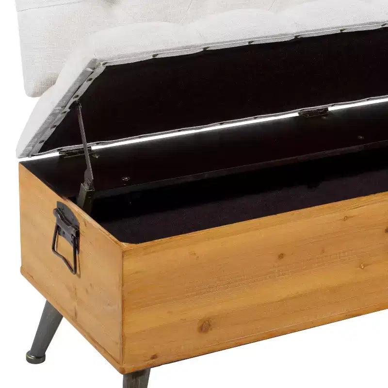 Industrial Wood Rectangular Upholstered Storage Bench White - Entryway, Dining Seating