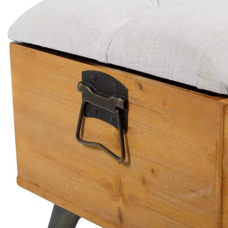 Industrial Wood Rectangular Upholstered Storage Bench White - Entryway, Dining Seating