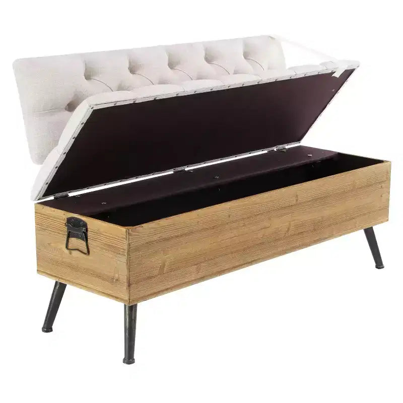 Industrial Wood Rectangular Upholstered Storage Bench White - Entryway, Dining Seating