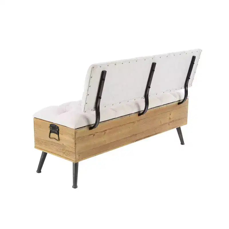 Industrial Wood Rectangular Upholstered Storage Bench White - Entryway, Dining Seating