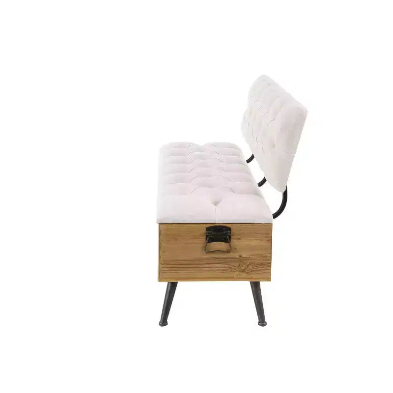 Industrial Wood Rectangular Upholstered Storage Bench White - Entryway, Dining Seating