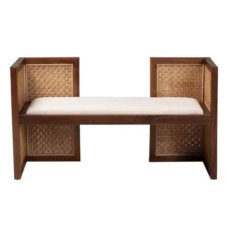 bali & pari Lovina Rattan and Acacia Wood Accent Bench Light Honey/Light Brown