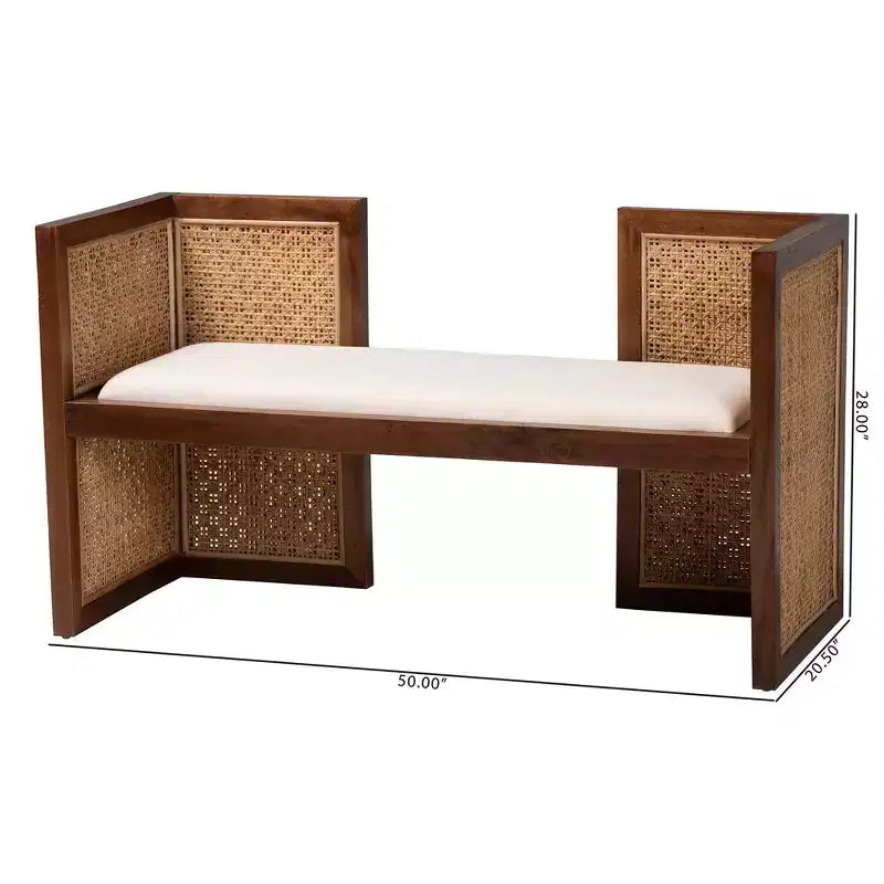Lovina Rattan and Acacia Wood Accent Bench Light Honey/Light Brown