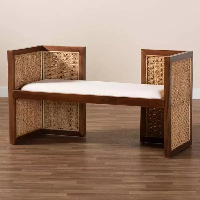 Lovina Rattan and Acacia Wood Accent Bench Light Honey/Light Brown