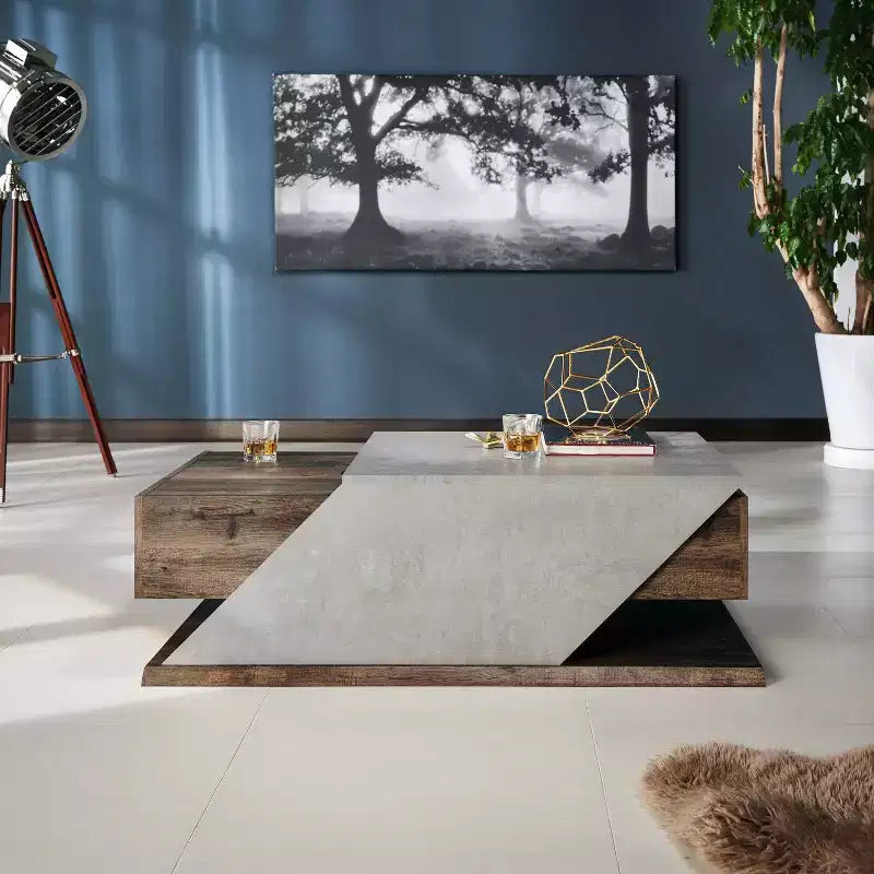 Lift Top Coffee Table - Reclaimed Oak Industrial Style, Storage Compartment, MDF