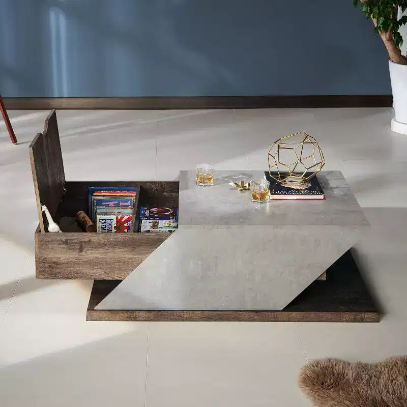 Lift Top Coffee Table - Reclaimed Oak Industrial Style, Storage Compartment, MDF