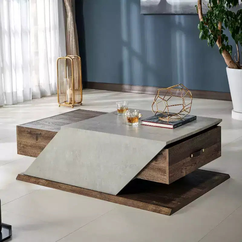Lift Top Coffee Table - Reclaimed Oak Industrial Style, Storage Compartment, MDF