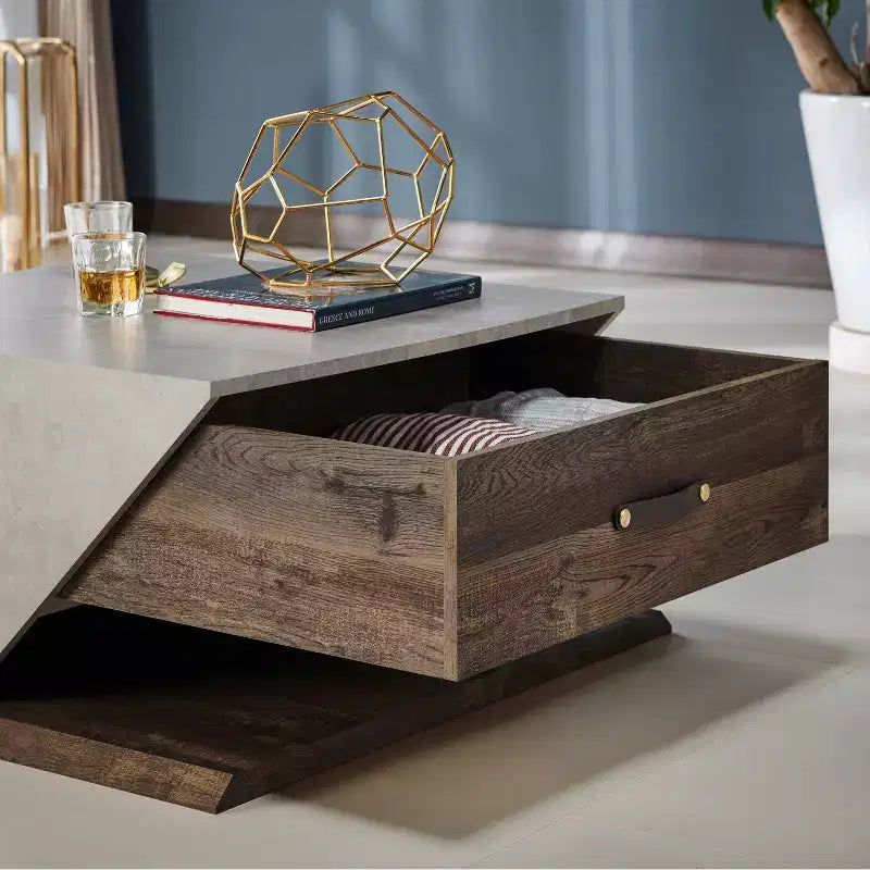 Lift Top Coffee Table - Reclaimed Oak Industrial Style, Storage Compartment, MDF